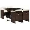 vidaXL 5 pcs conjunto jantar p/ jardim c/ almofad&otilde;es vime PE castanho
