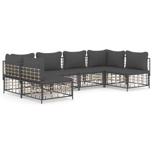 vidaXL 6 pcs conjunto lounge de jardim c/ almofad&otilde;es vime PE antracite