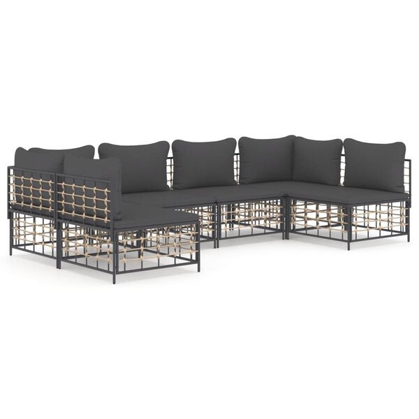 vidaXL 6 pcs conjunto lounge de jardim c/ almofadões vime PE antracite