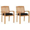 vidaXL Cadeiras de jardim c/ almofad&otilde;es pretos 2 pcs teca maci&ccedil;a