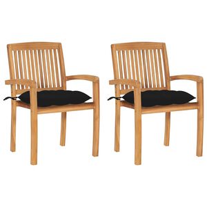 vidaXL Cadeiras de jardim c/ almofad&otilde;es pretos 2 pcs teca maci&ccedil;a