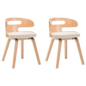 vidaXL Cadeiras jantar 2 pcs madeira curvada e couro artificial creme