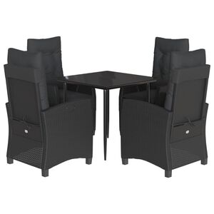 vidaXL 5 pcs conjunto de jantar p/ jardim c/ almofad&otilde;es vime PE preto
