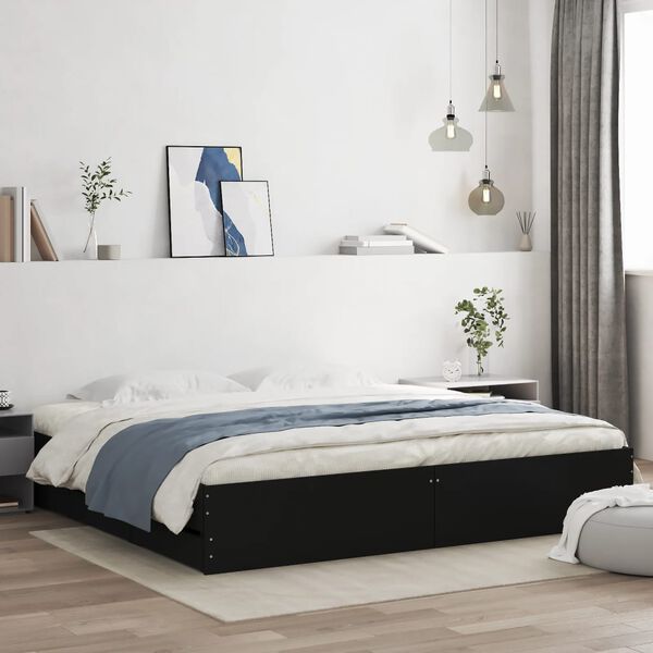 vidaXL Estrutura de cama c/ gavetas 200x200 cm derivados madeira preto