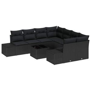 vidaXL Conjunto de Sof&aacute; de Jardim com almofada 9 pcs Preto vime PE