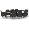 vidaXL 9 pcs conjunto de jantar p/ jardim c/ almofad&otilde;es vime PE preto