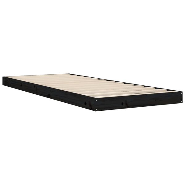 vidaXL Estrutura cama de solteiro pequena 75x190 cm pinho maci&ccedil;o preto