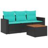vidaXL 4 pcs conjunto de sof&aacute;s p/ jardim c/ almofad&otilde;es vime PE preto