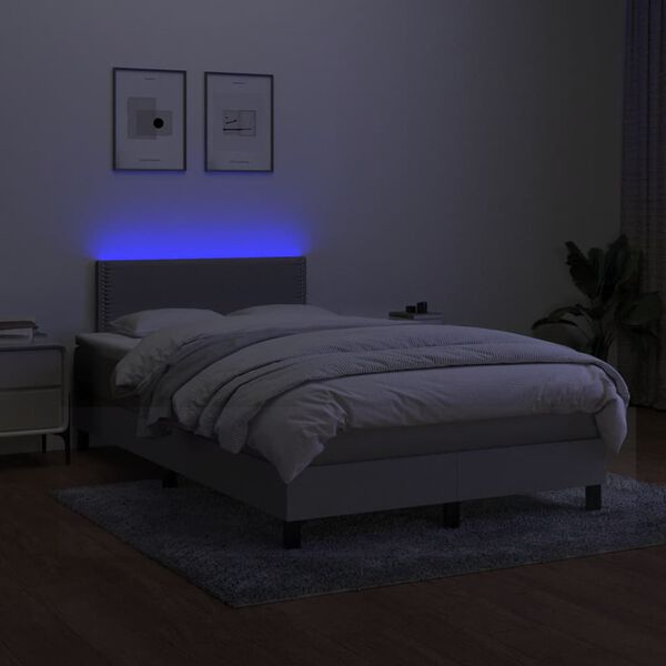 vidaXL Cama box spring c/ colch&atilde;o e LED 120x190 cm tecido cinza-claro