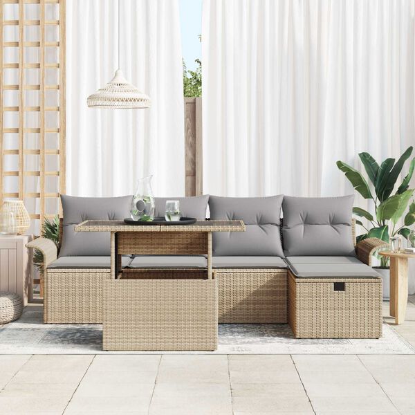 vidaXL Conjunto de Sofá de Jardim 6 pcs Bege Rattan Sintético