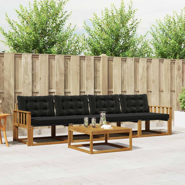 vidaXL Conjunto de Sof&aacute;s para Exterior 5 pcs Natural e Preto