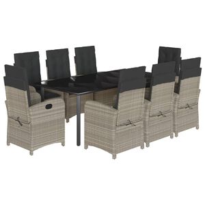 vidaXL 9 pcs conjunto de jantar p/ jardim c/ almofad&otilde;es cinzento claro