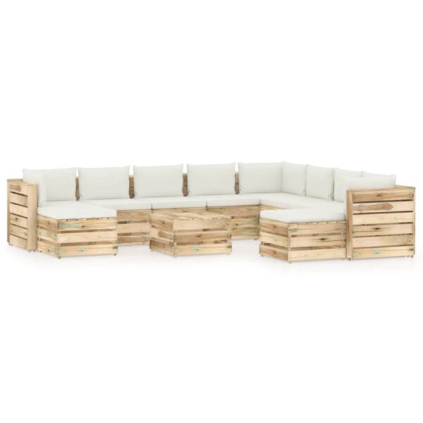 vidaXL 11 pcs conj. lounge jardim c/ almofad&otilde;es madeira impreg. verde