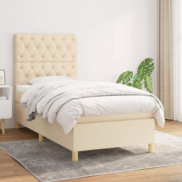 vidaXL Cama com molas/colch&atilde;o 80x200 cm tecido cor cr&egrave;me