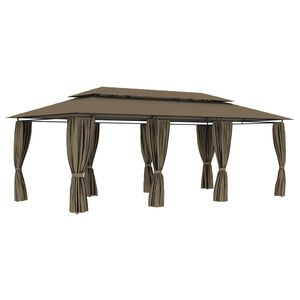 vidaXL Gazebo c/ cortinas 600x298x270 cm 180 g/m&sup2; cinzento-acastanhado