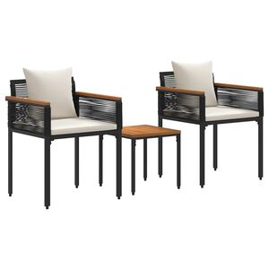 vidaXL Conjunto de M&oacute;veis para Exterior Preto e Branco Creme vime PE