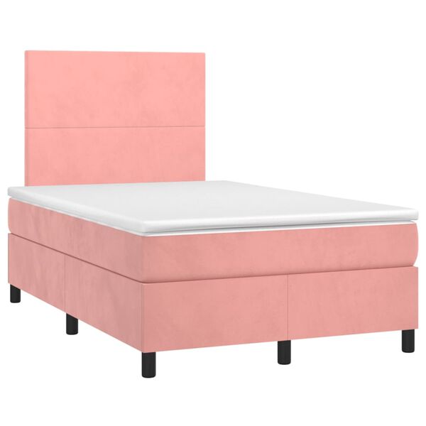 vidaXL Cama box spring c/ colch&atilde;o luzes e LED 120x190 cm veludo rosa