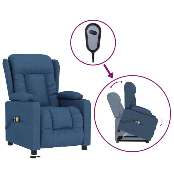 vidaXL Poltrona elevat&oacute;ria de massagens tecido azul