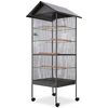 vidaXL Gaiola para p&aacute;ssaros com telhado de a&ccedil;o 66x66x155 cm preto