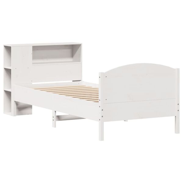 vidaXL Cama com estante sem colch&atilde;o 75x190 cm pinho maci&ccedil;o branco