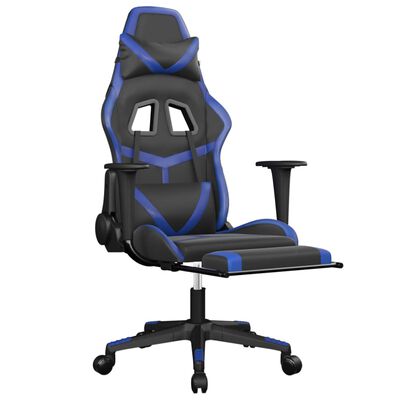 vidaXL Cadeira gaming massagens c/ apoio pés couro artif. preto/azul