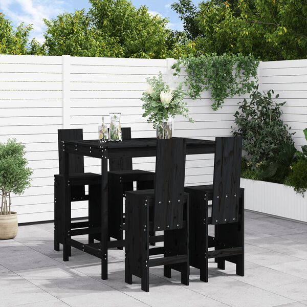 vidaXL 5 pcs conjunto de bar para jardim pinho maci&ccedil;o preto