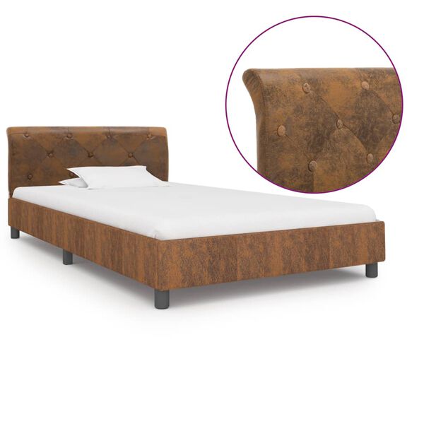 vidaXL Estrutura de cama 100x200 cm camurça artificial castanho