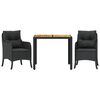 vidaXL 3 pcs conjunto de jantar p/ jardim c/ almofad&otilde;es vime PE preto