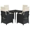vidaXL 5 pcs conjunto de jantar p/ jardim c/ almofad&otilde;es vime PE preto