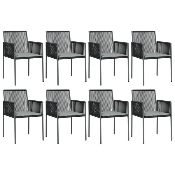 vidaXL 9 pcs conjunto jantar p/ jardim c/ almofad&otilde;es vime PE/a&ccedil;o preto