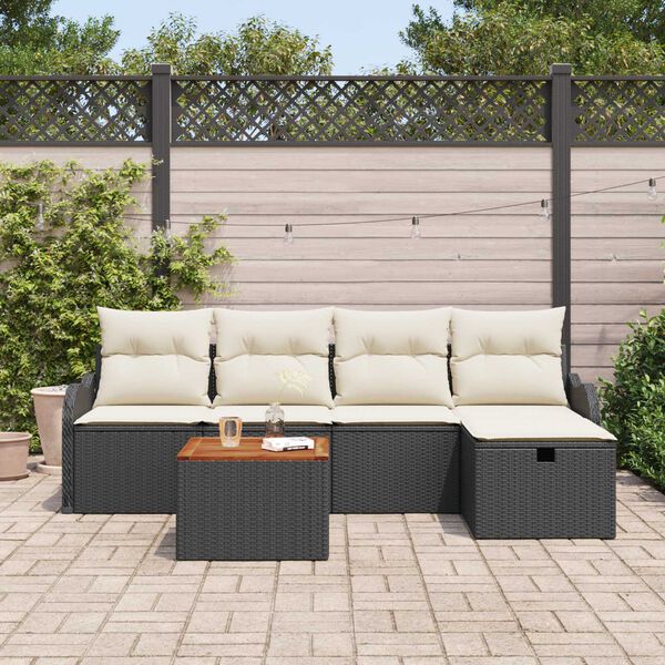 vidaXL Conjunto de Sof&aacute; de Jardim 6 pcs Preto Rattan Sint&eacute;tico