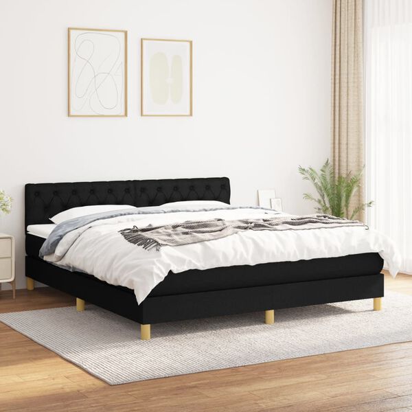 vidaXL Cama com molas/colch&atilde;o 160x200 cm tecido preto