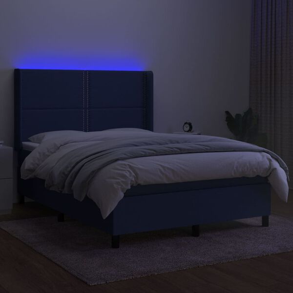 vidaXL Cama box spring c/ colch&atilde;o e LED 140x190 cm tecido azul