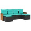 vidaXL Conjunto de sof&aacute; de jardim com 6 pe&ccedil;as e almofadas em rattan sint&eacute;tico preto