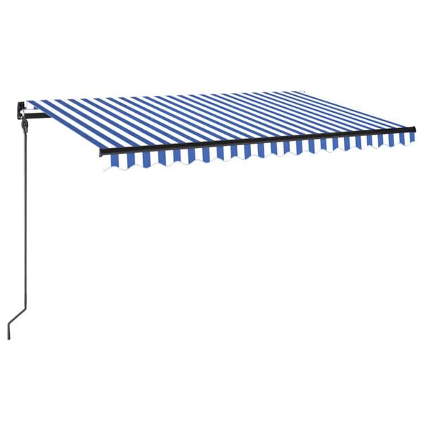 vidaXL Toldo retr&aacute;til manual com LED 450x300 cm azul e branco