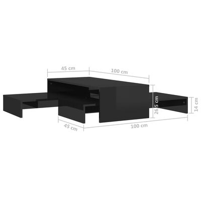vidaXL Conjunto de mesas de centro 100x100x26,5 cm preto brilhante