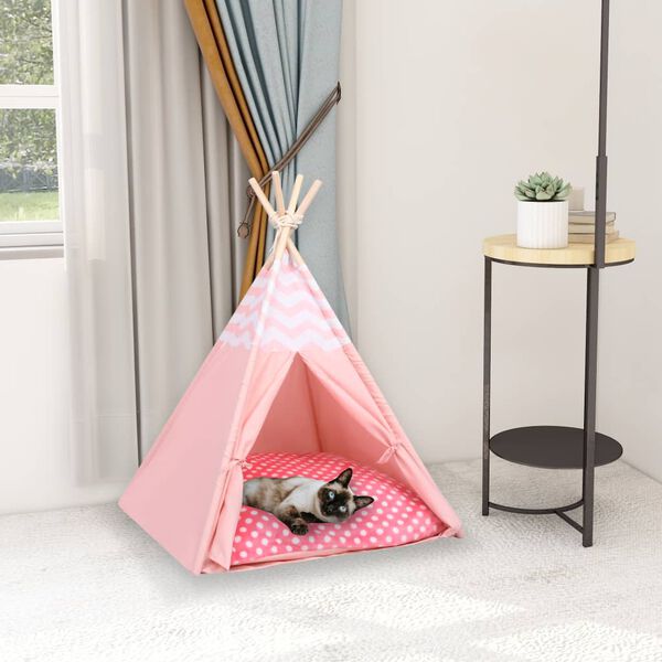 vidaXL Tenda teepee gatos c/ saco 60x60x70 cm pele de p&ecirc;ssego rosa
