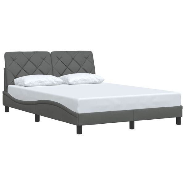 vidaXL Estrutura de cama sem colch&atilde;o 140x190 cm tecido cinzento-escuro