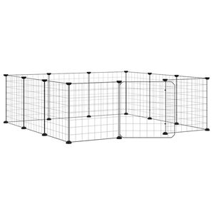 vidaXL Gaiola para animais de estima&ccedil;&atilde;o com 12 pain&eacute;is e porta, preta, 105x105x35 cm, a&ccedil;o