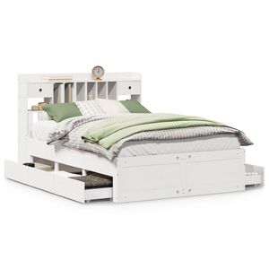 vidaXL Cama com estante sem colch&atilde;o 160x200 cm pinho maci&ccedil;o branco
