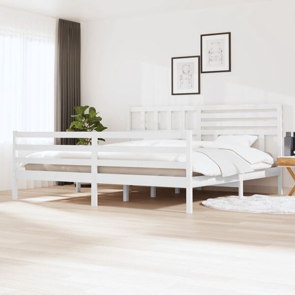 vidaXL Estrutura de cama super king 180x200 cm madeira maci&ccedil;a branco