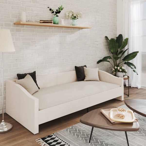 vidaXL Sof&aacute;-cama c/ colch&atilde;o e sa&iacute;da USB 90x200 cm tecido cor creme