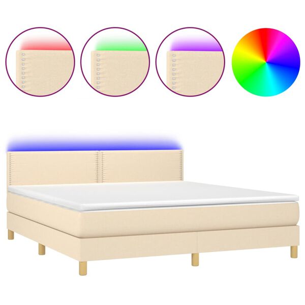 vidaXL Cama box spring c/ colch&atilde;o e LED 180x200 cm tecido cor creme