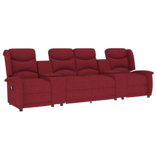 vidaXL Poltrona massagem 4 lug. reclin. c/ suporte copo vermelho-tinto