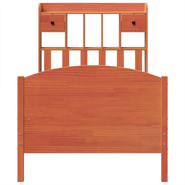 vidaXL Cama com estante sem colchão 75x190cm pinho maciço castanho-mel