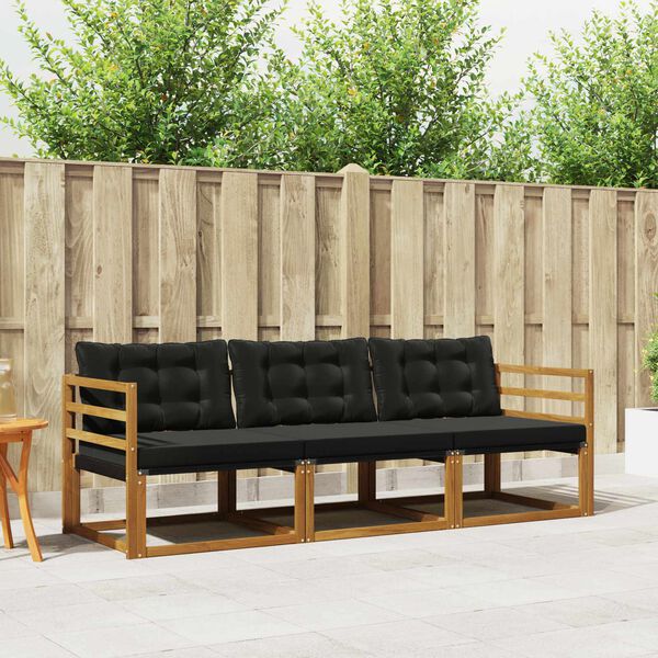 vidaXL Conjunto de Sof&aacute;s para Exterior 3 pcs Natural e Preto