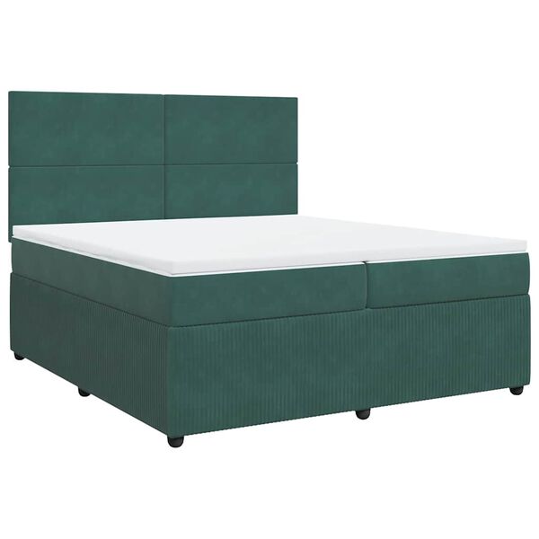 vidaXL Cama com molas/colch&atilde;o 200x200 cm veludo verde-escuro