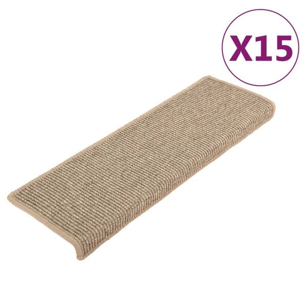 vidaXL Tapetes de escada 15 pe&ccedil;as 65x21x4 cm bege escuro com borda retangular