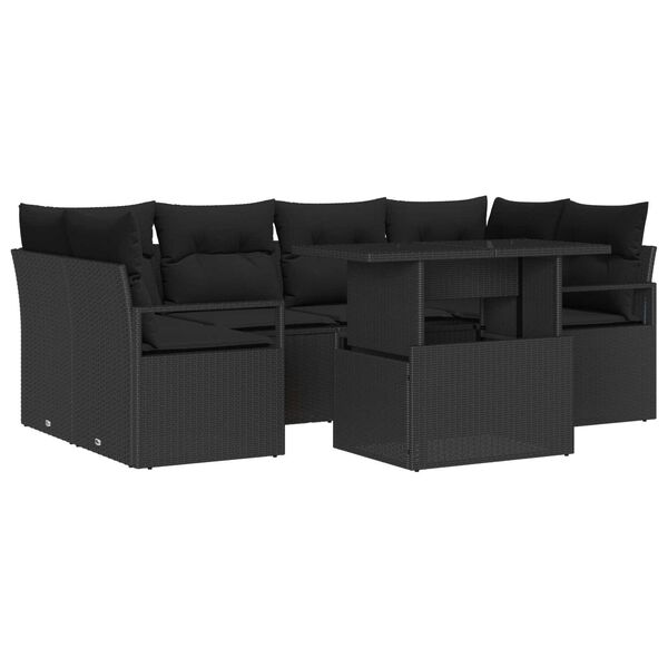 vidaXL Conjunto de Sof&aacute; de Jardim 7 pcs Preto Rattan Sint&eacute;tico