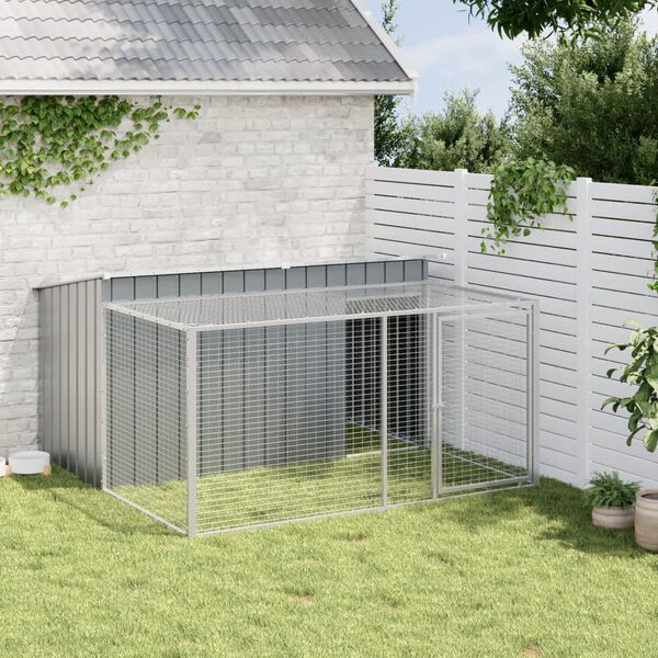 vidaXL Casota para cães com corredor antracite 197x194x110 cm aço galvanizado